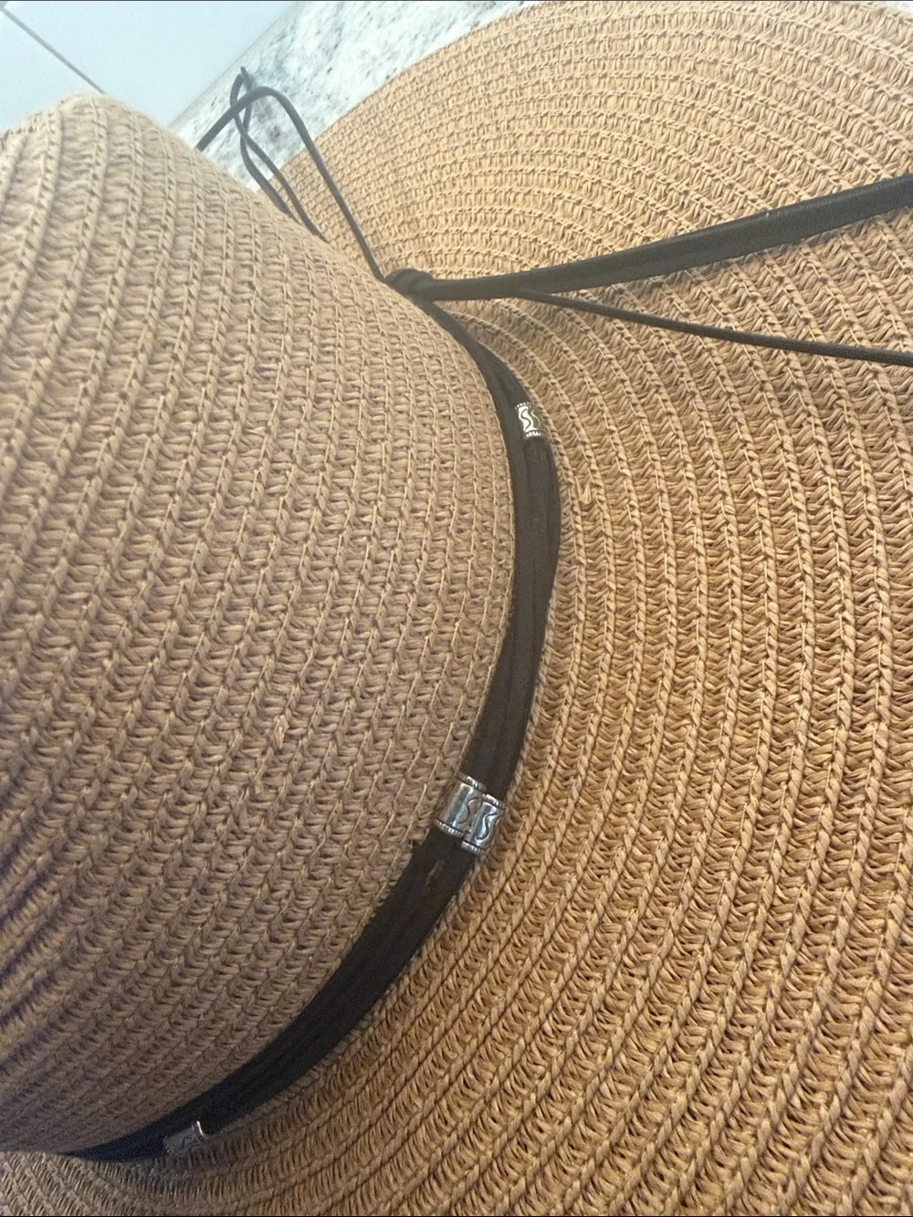 Vince Camuto Tan Straw Sun Hat with Black Band